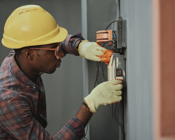 An electrician at work.