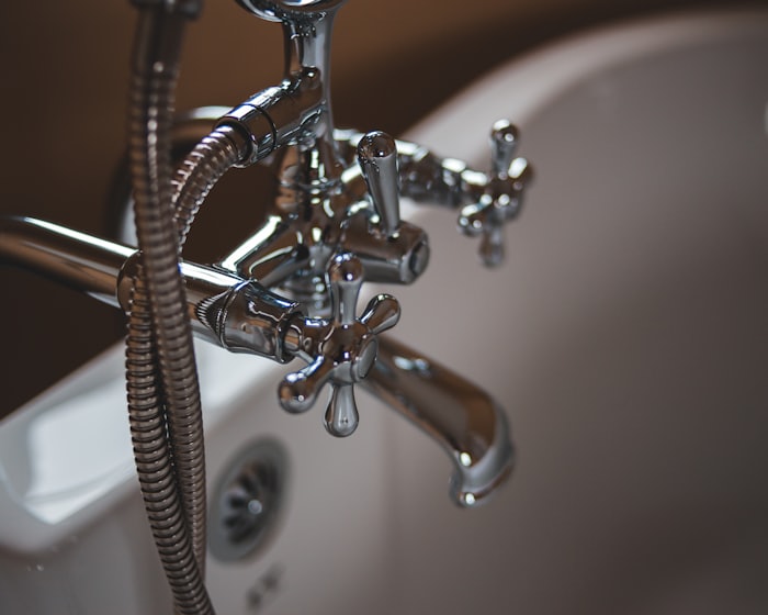 A chrome bathroom tap.